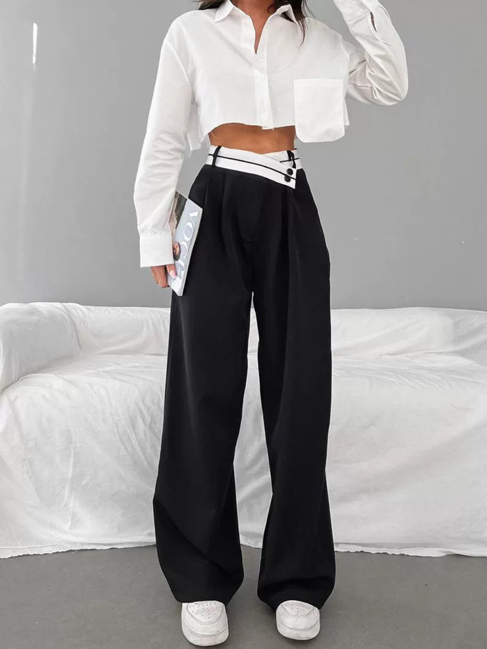 Zara US Street Style Casual Designer Wide Leg Paneled Black Pants